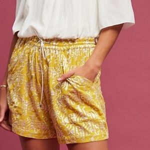 Anthropologie Elevenses Melora Embroidered Shorts XS Yellow Metallic Silver